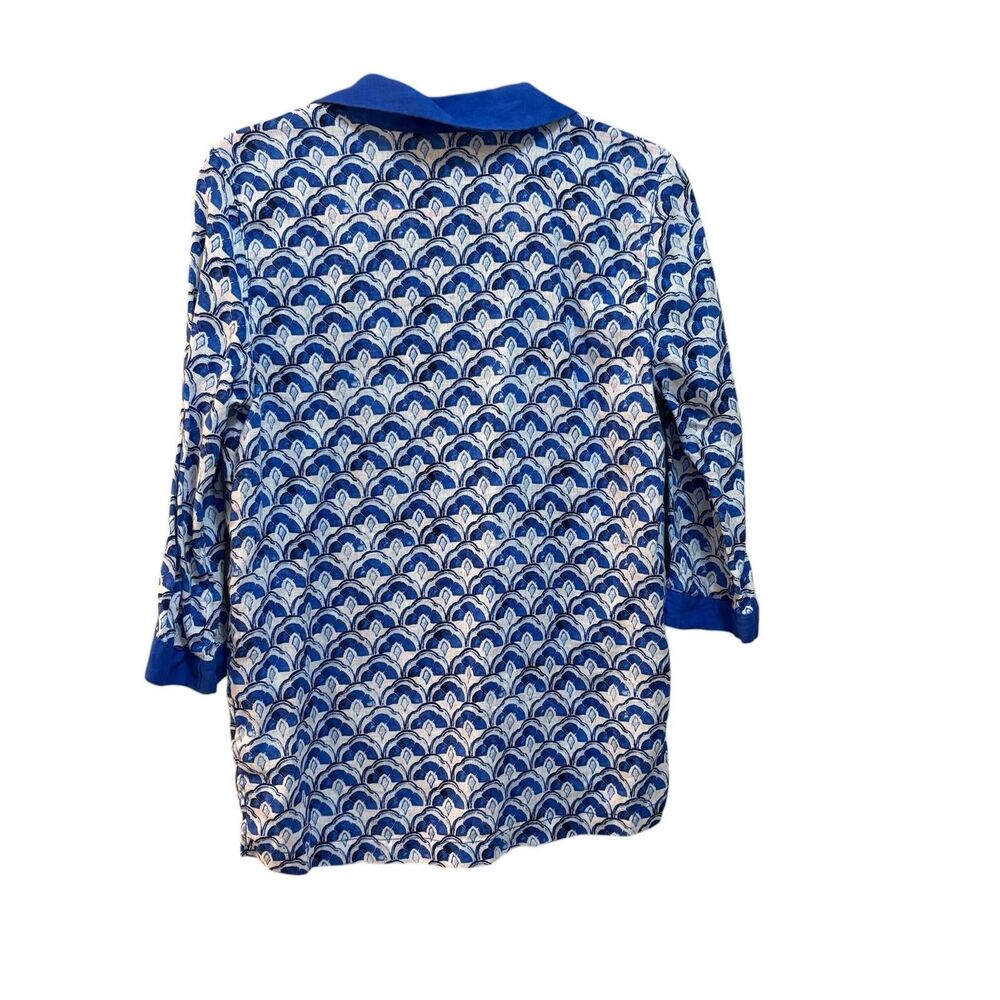 Sigrid Olsen Tunic Blouse Womens Small Blue Geometric V Neck 3/4 Sleeve Top - Picture 3 of 6